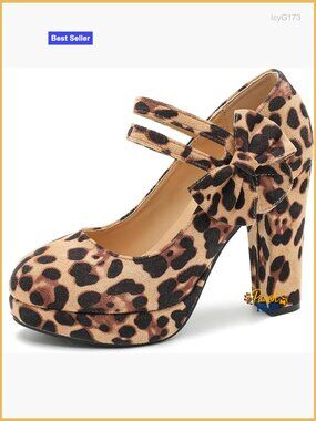 Platform Mary Jane Pumps Chunky Heel 3.94 Inch Dress Heels with Bow